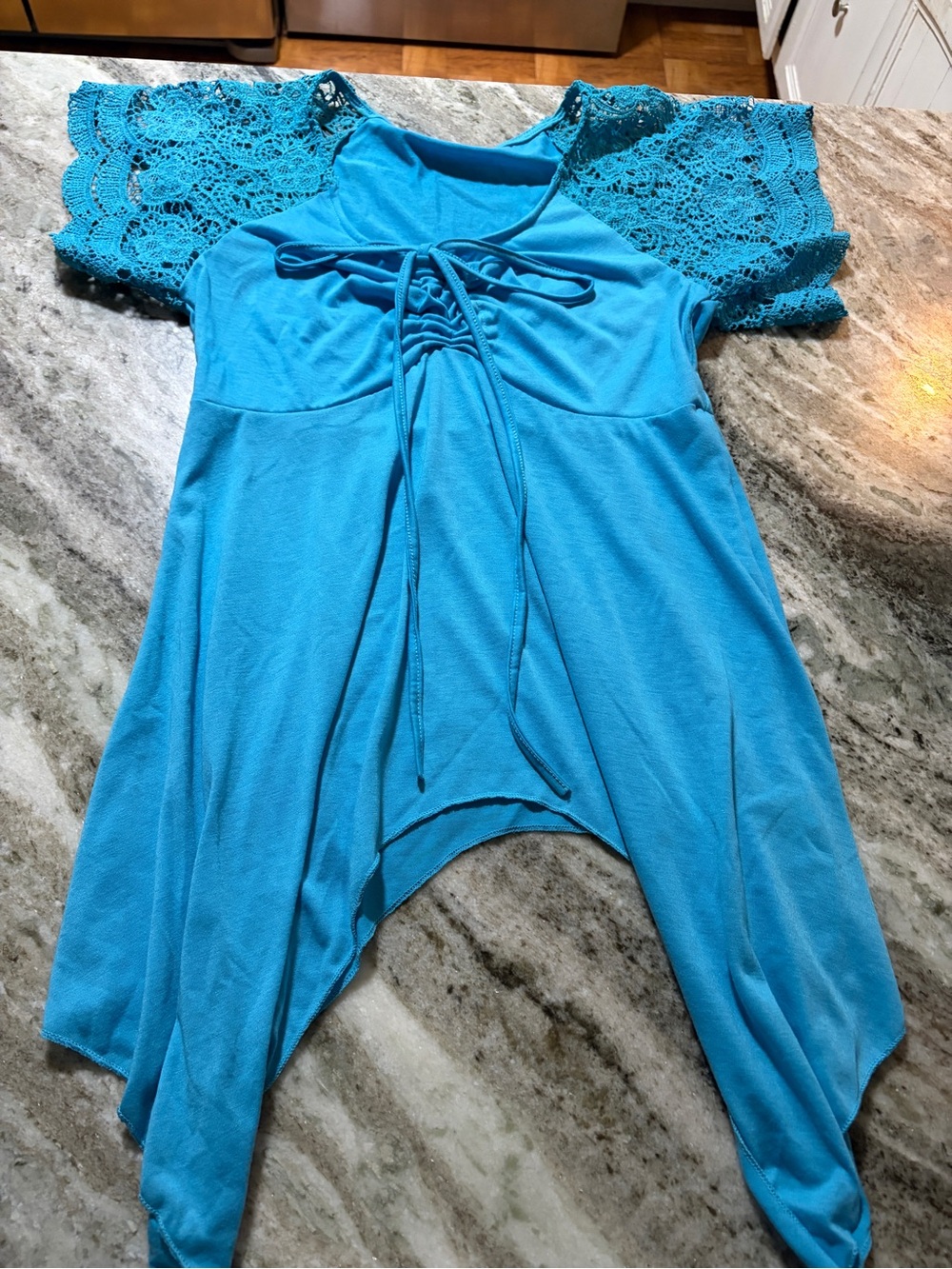 Bright Blue women’s baby doll tunic with Lace Sleeves